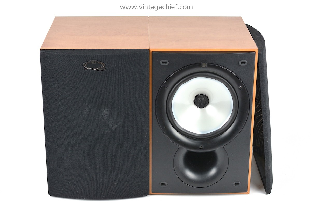 Matched Pair KEF Q15.2 Speakers + Speaker Grills | Cherry